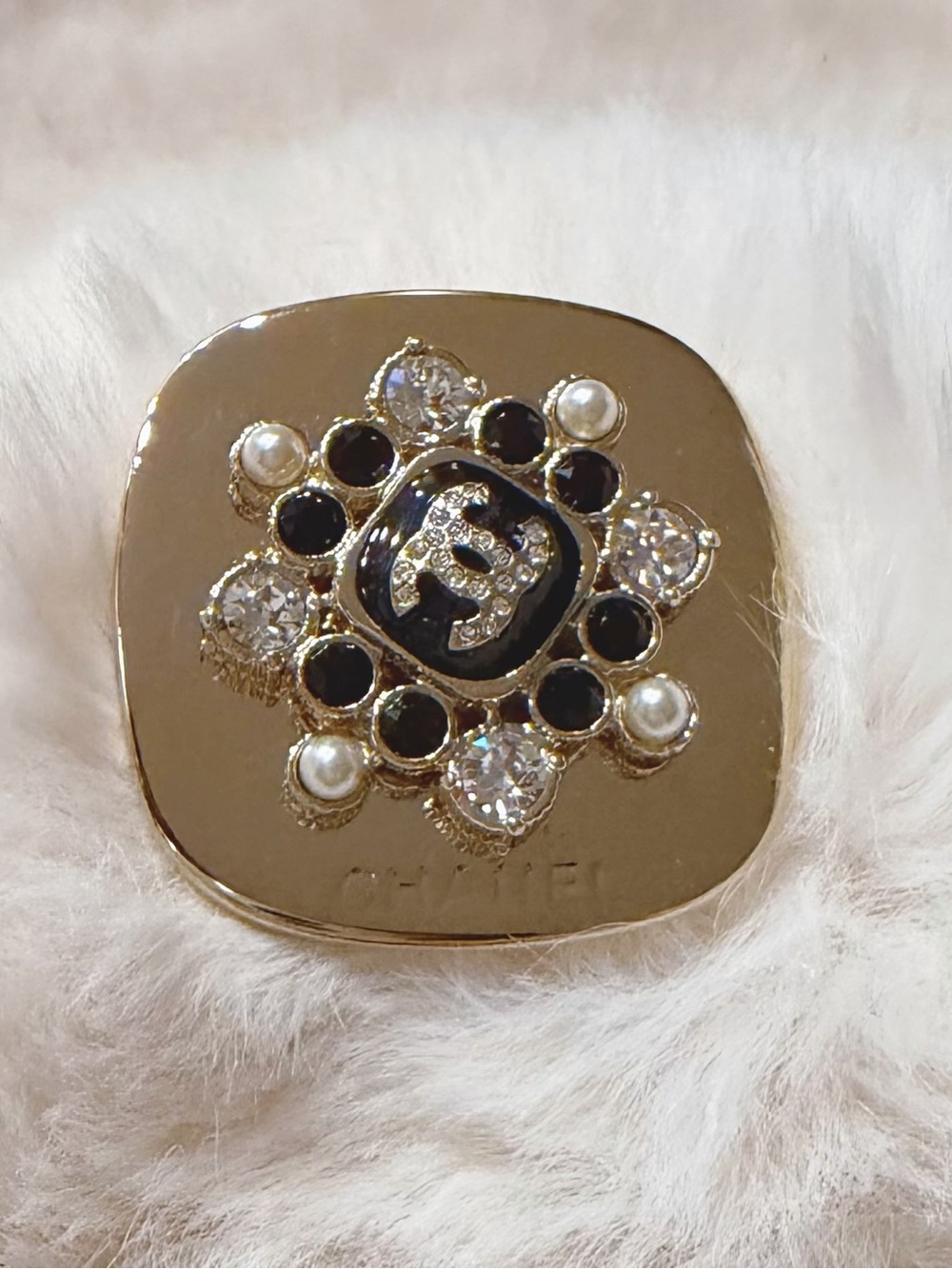 Chanel Crystal and Pearl CC Brooch